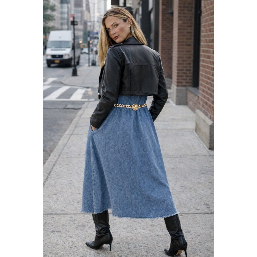 GANNI Scoop Back Organic Cotton Denim Midi Dress Indigo Blue EU 36 US 4 New - Picture 14 of 16